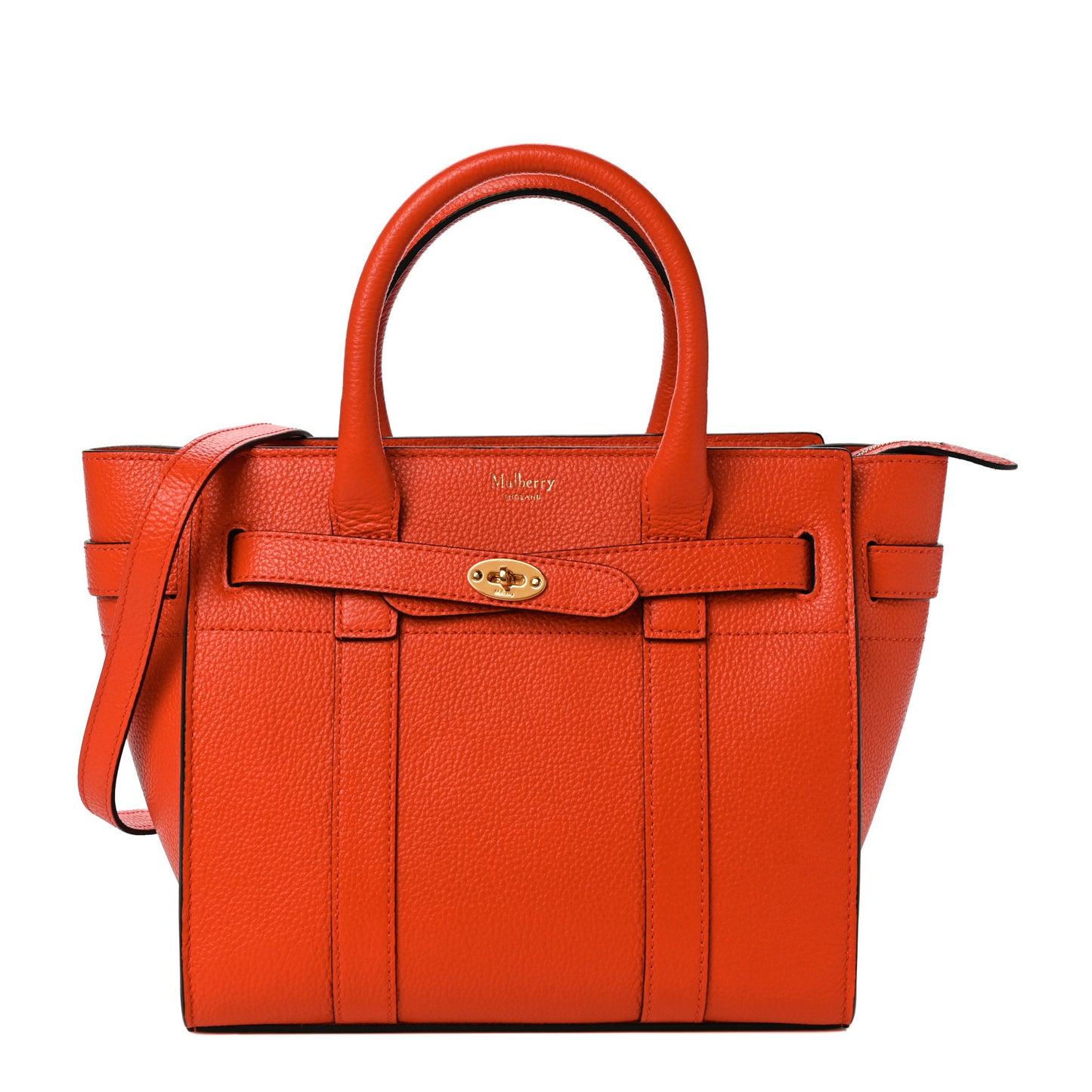 Classic Grain Calfskin Small Bayswater Zip Tote Orange