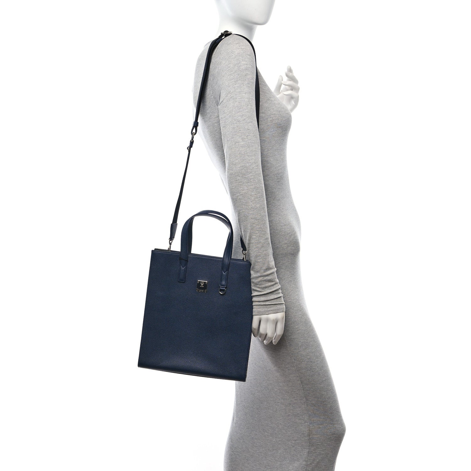 MCM Grained Calfskin Camouflage Small Aren Tote Navy 2 of 10