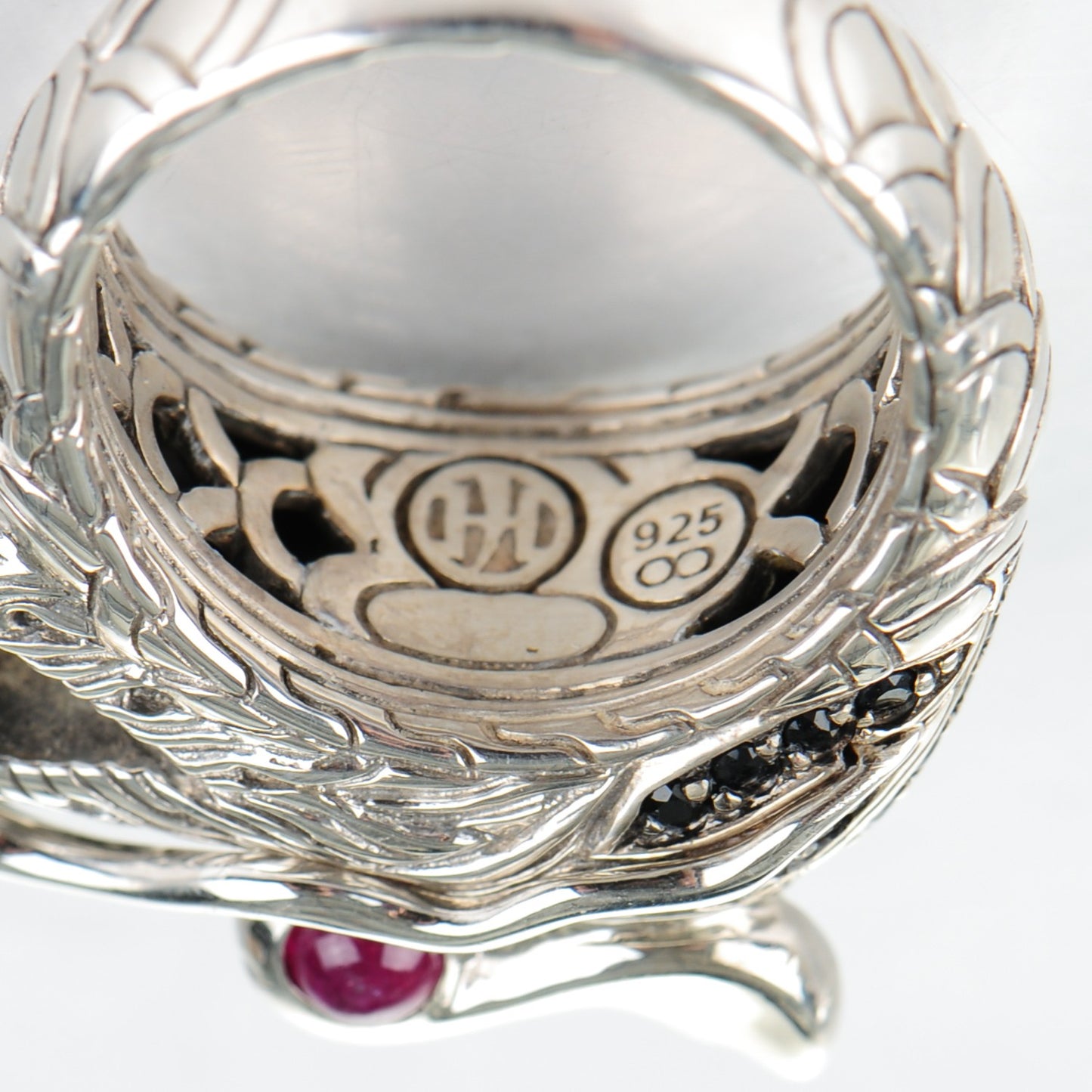 Sterling Silver Ruby Black Sapphire Naga Dragon Head Ring 7