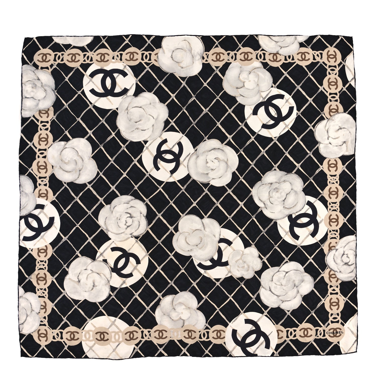 Chanel Silk Camellia CC Square Scarf Black 1 of 4