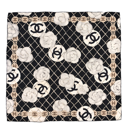 Chanel Silk Camellia CC Square Scarf Black 1 of 4