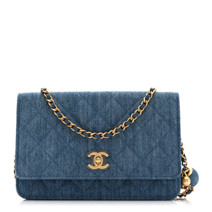Chanel Denim Quilted CC Pearl Crush Wallet on Chain WOC Blue 1 of 11