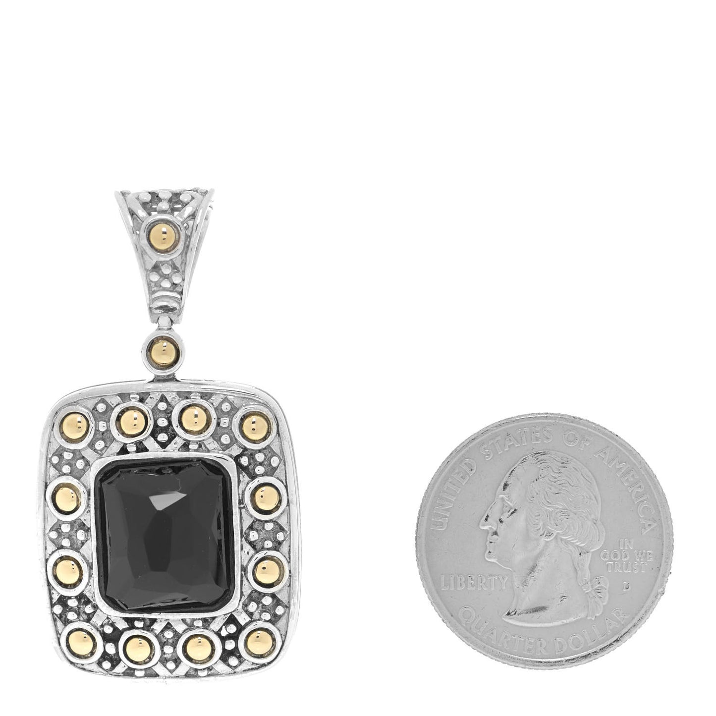 Sterling Silver 18K Yellow Gold Black Onyx Dot Pendant