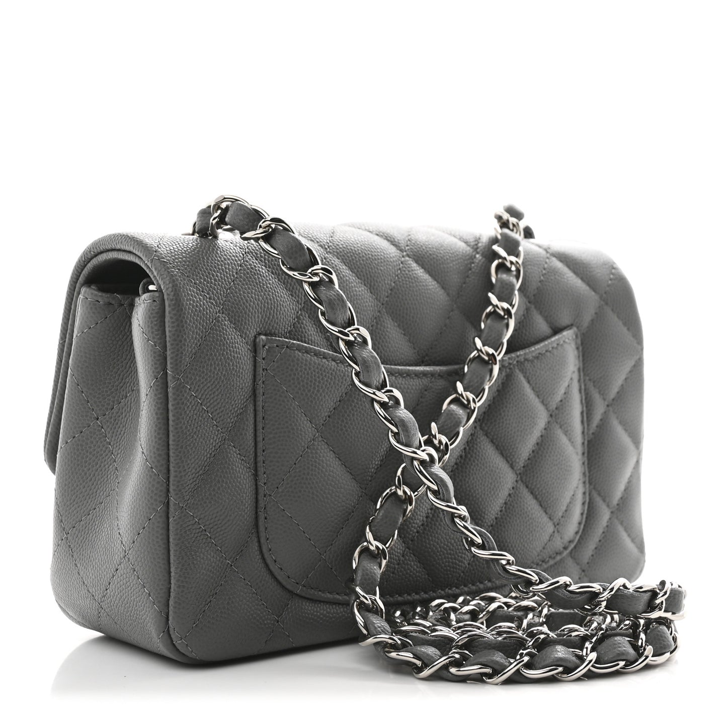 Caviar Quilted Mini Rectangular Flap Grey
