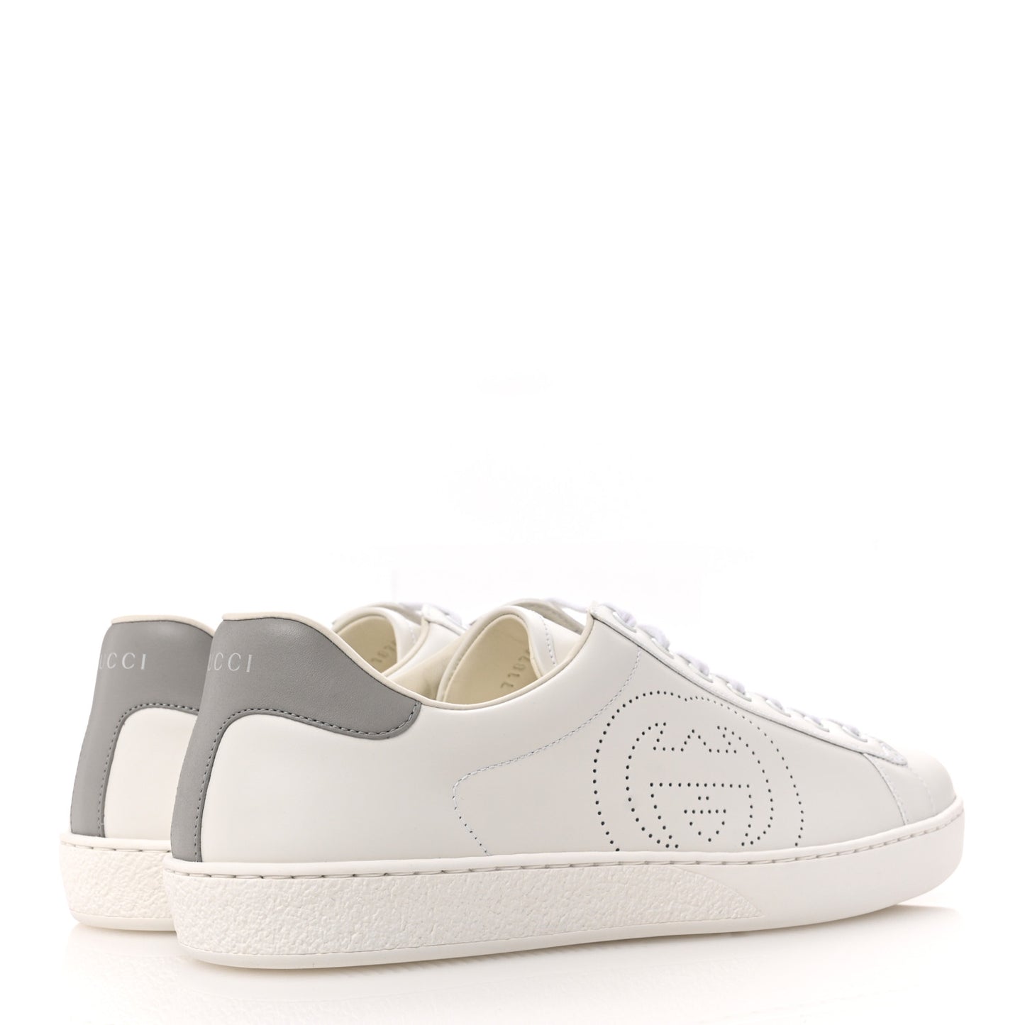 Calfskin Interlocking G Perforated Mens Ace Sneakers 9.5 White Grey Sky