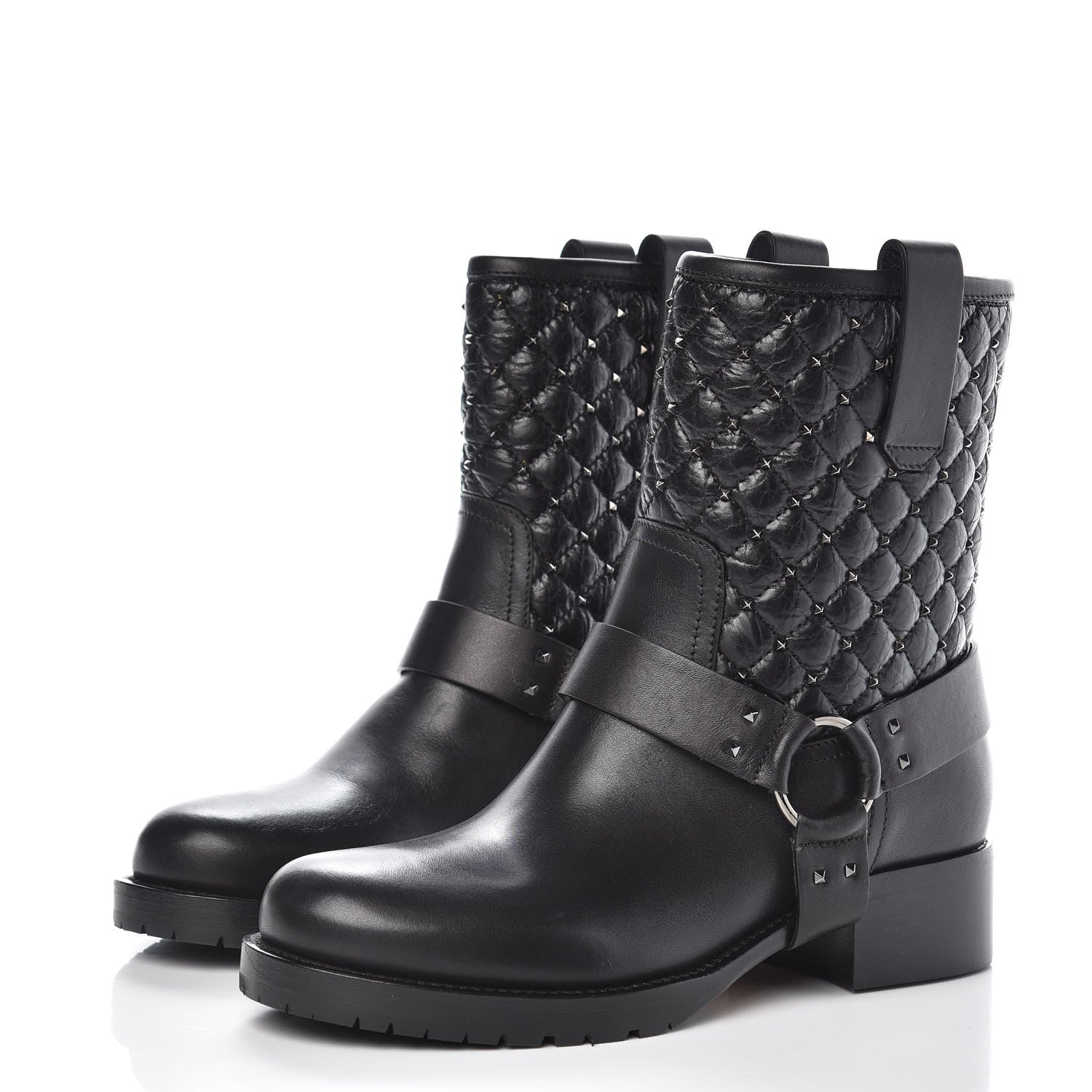 Valentino Garavani Calfskin Crackled Lambskin Rockstud Spike 20mm Biker Boots 36 Black 3 of 8