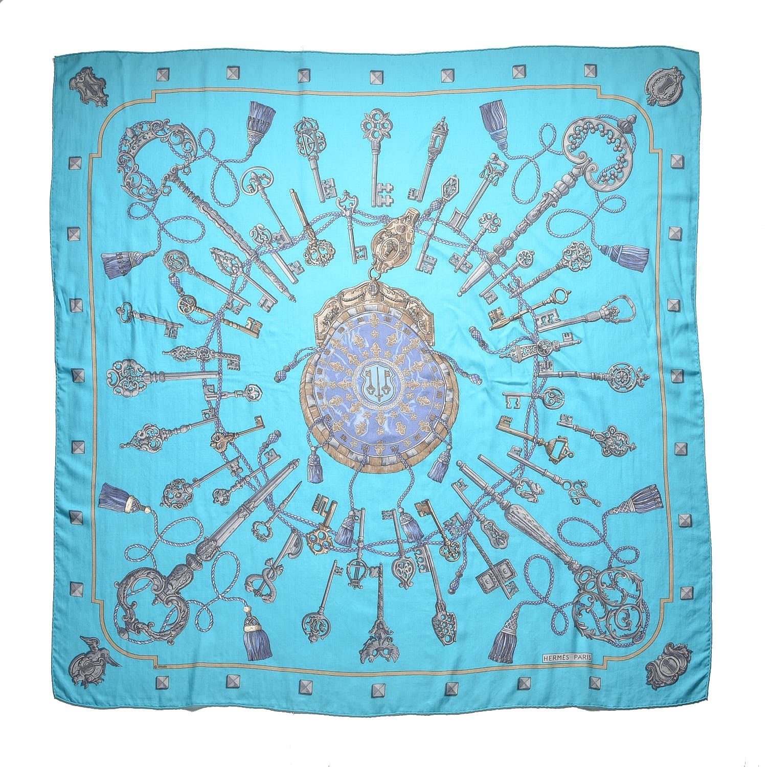 Hermes Cashmere Silk Keys Les Cles Shawl 140 1 of 5