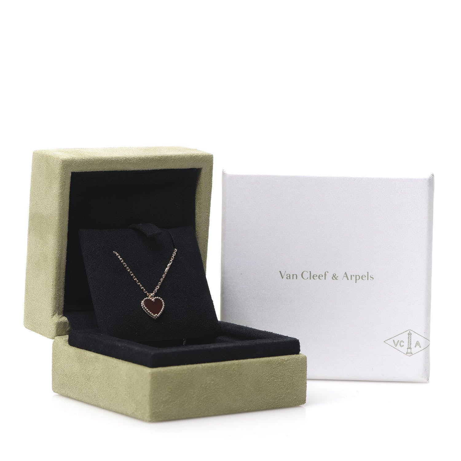Van Cleef & Arpels 18K Rose Gold Carnelian Sweet Alhambra Heart Pendant Necklace 7 of 7
