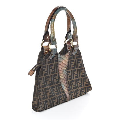 Fendi Zucca Lizard Small Devil Trapezio Tote Tobacco 3 of 11