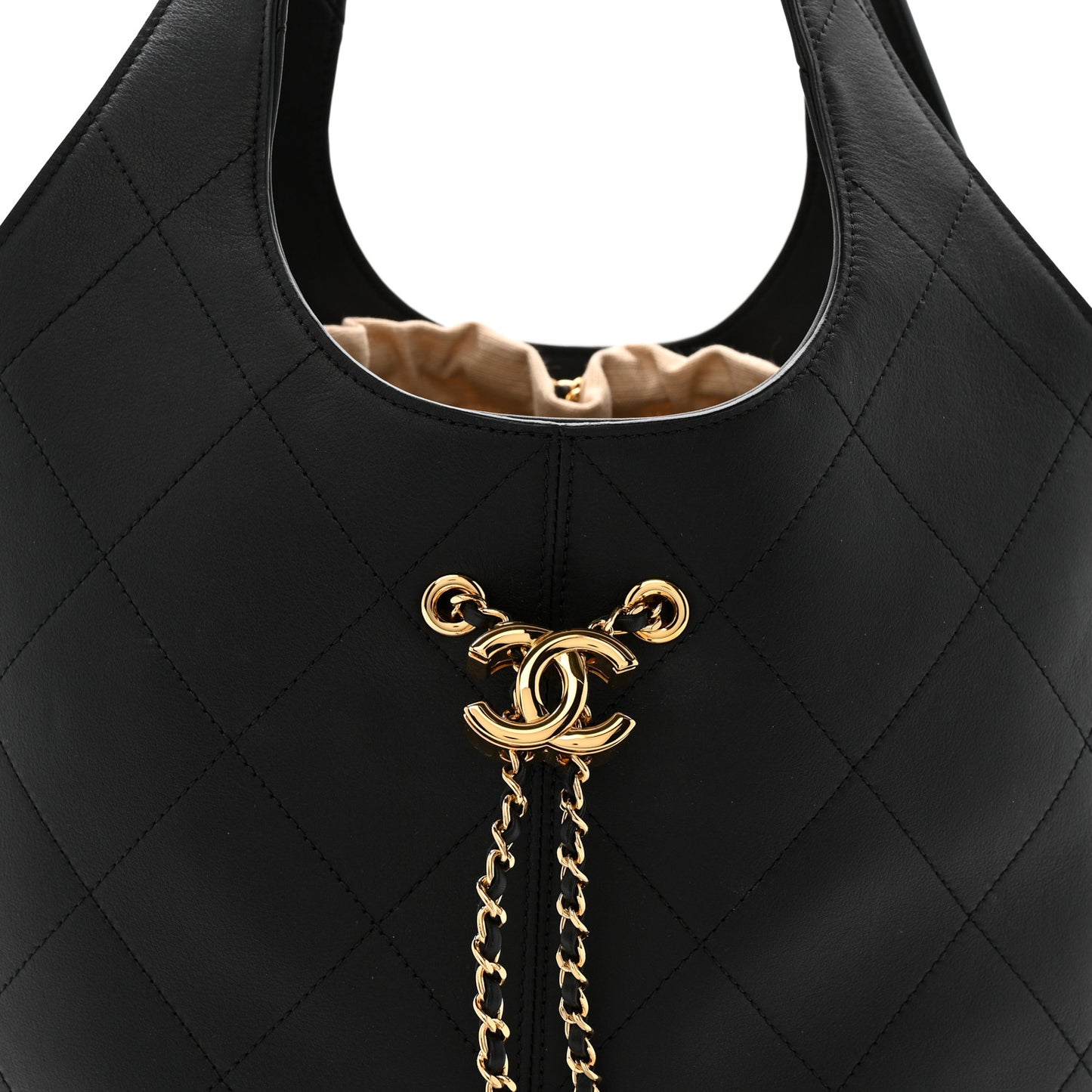 Calfskin Quilted Large Shopping Bag Black