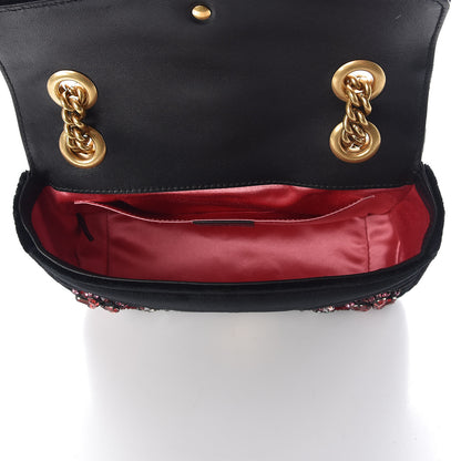 Gucci Velvet Matelasse Embroidered Mini GG Marmont Shoulder Bag Black 5 of 8