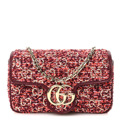 Gucci Tweed GG Monogram Mini GG Marmont Shoulder Bag Orange Red Multicolor 1 of 10