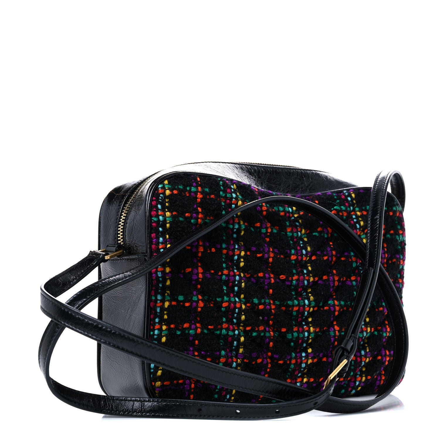 Saint Laurent Tweed Calfskin Monogram Lou Camera Bag Black 5 of 11