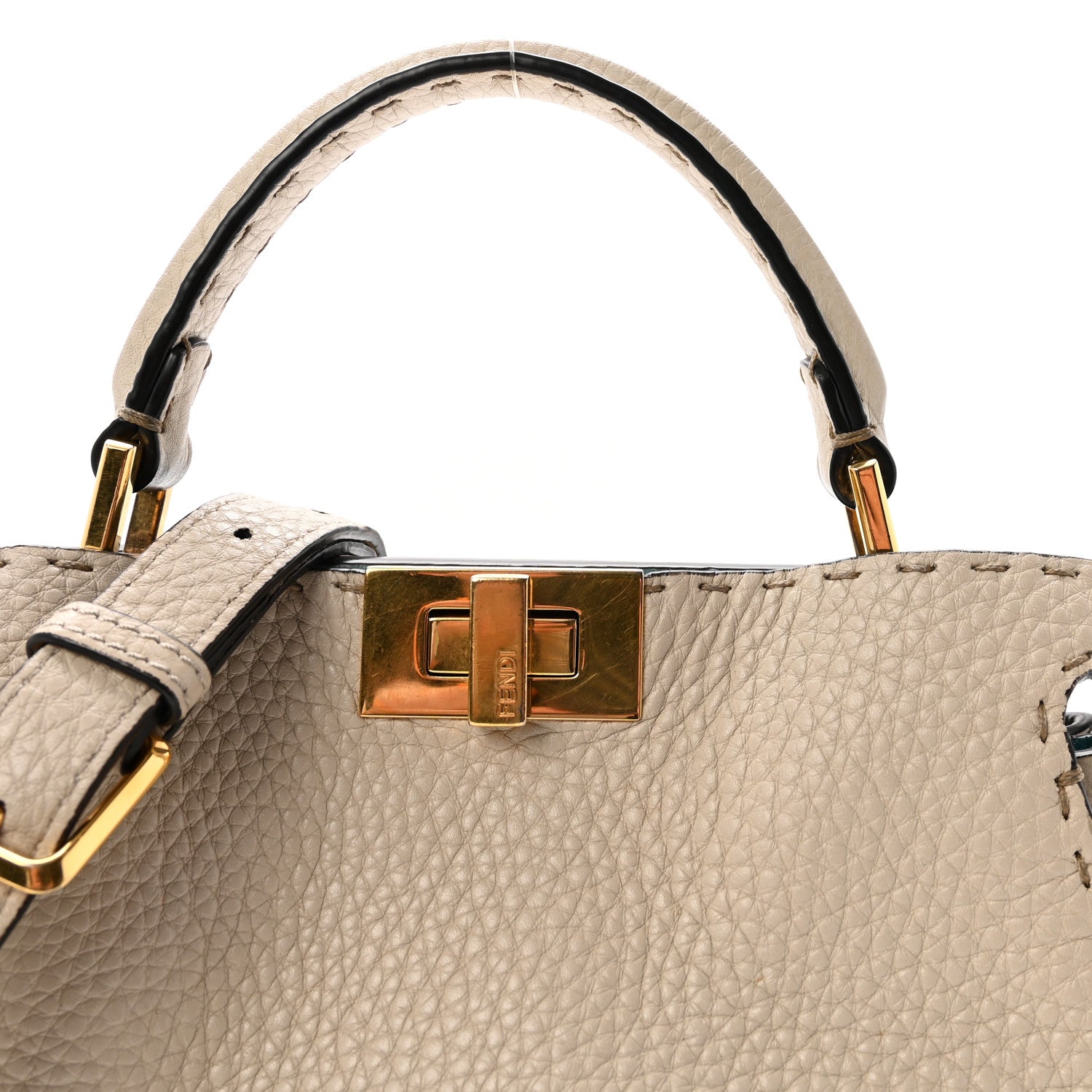 Fendi Cuoio Romano Selleria Bi-Color Mini Peekaboo Iconic Satchel Beige Blue 7 of 9