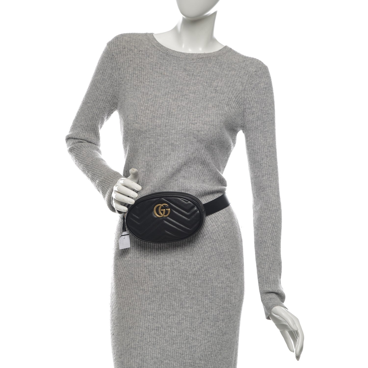 Gucci Calfskin Matelasse GG Marmont Belt Bag 75 30 Black 2 of 7