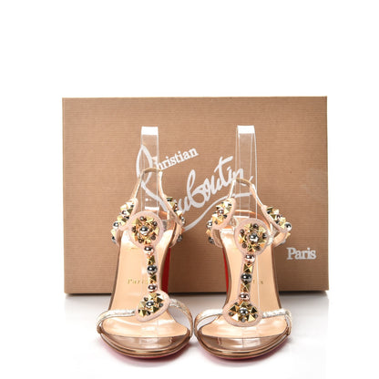 Christian Louboutin Studded Lame Metallic Patent Kaleitop 85 T-Strap Sandals 39.5 Doudou 8 of 8