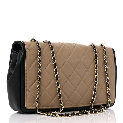 Chanel Calfskin Quilted Medium Graphic Flap Beige Black 3 of 15