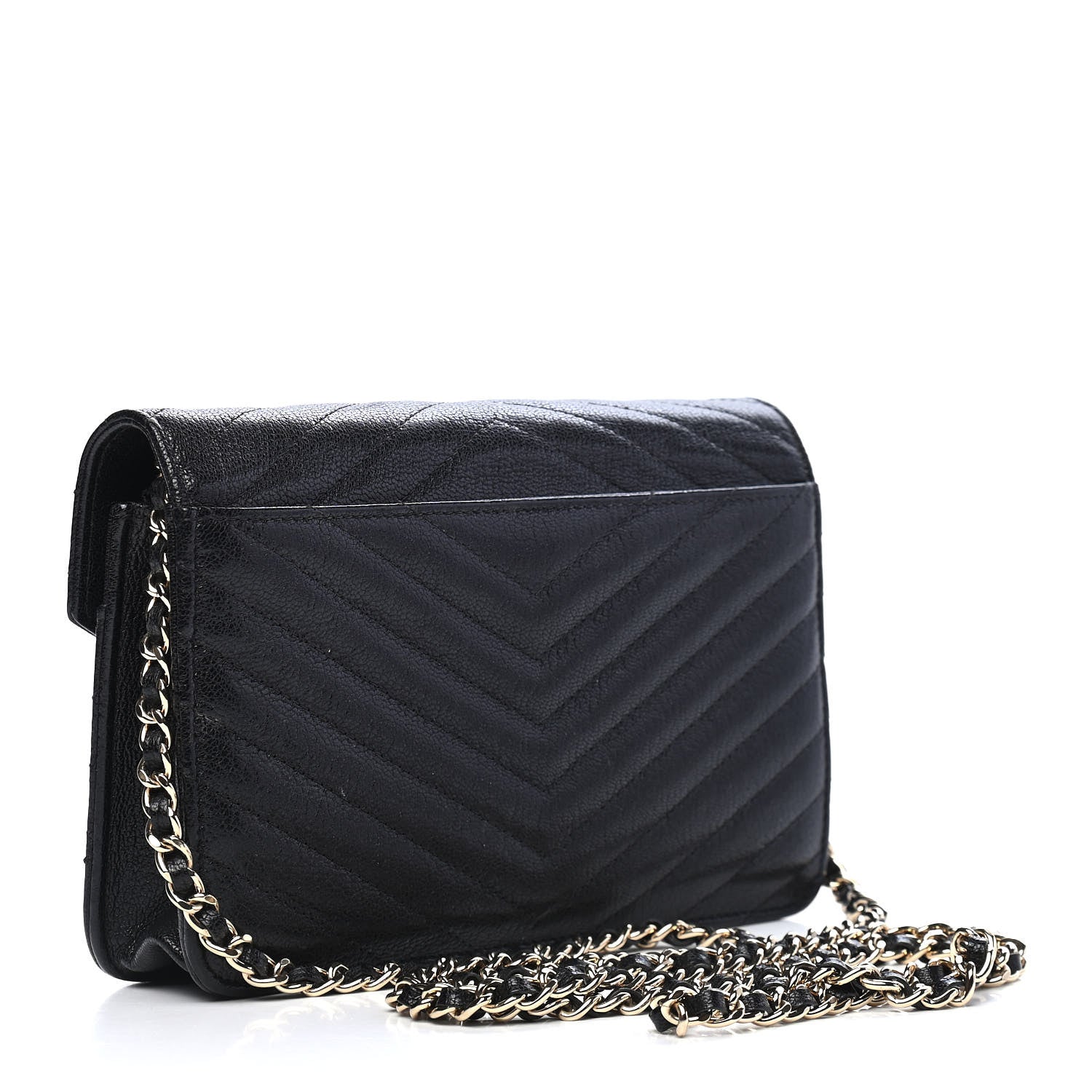 Chanel Goatskin Chevron Quilted Statement Wallet On Chain WOC Black 2 of 10