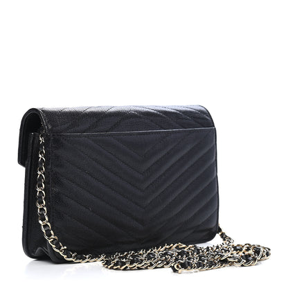 Chanel Goatskin Chevron Quilted Statement Wallet On Chain WOC Black 2 of 10