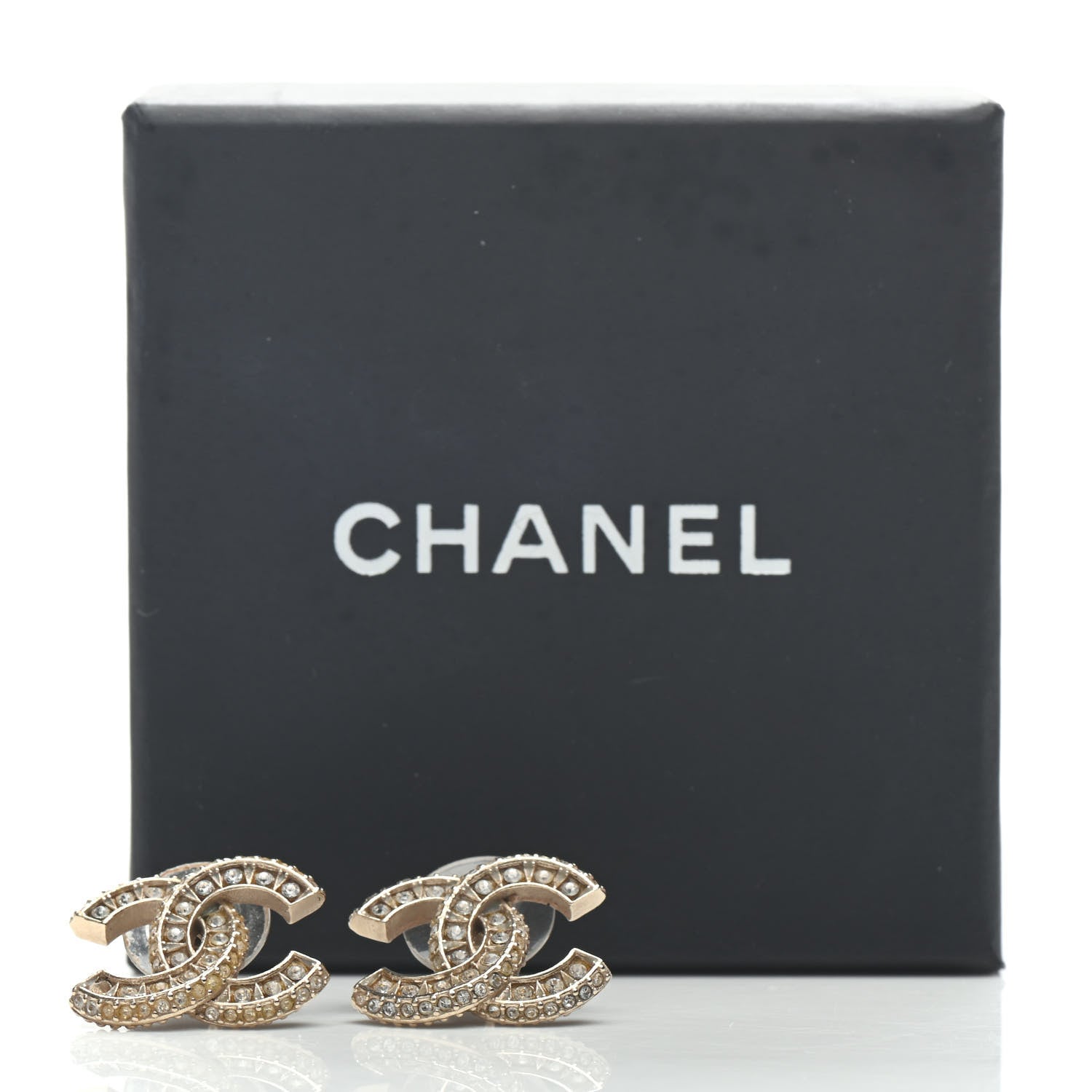 Chanel Crystal Timeless CC Earrings Light Gold 6 of 6