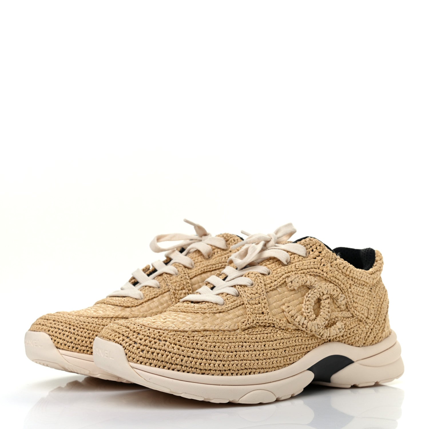 Chanel Braided Raffia Womens CC Sneakers 38.5 Beige 3 of 7