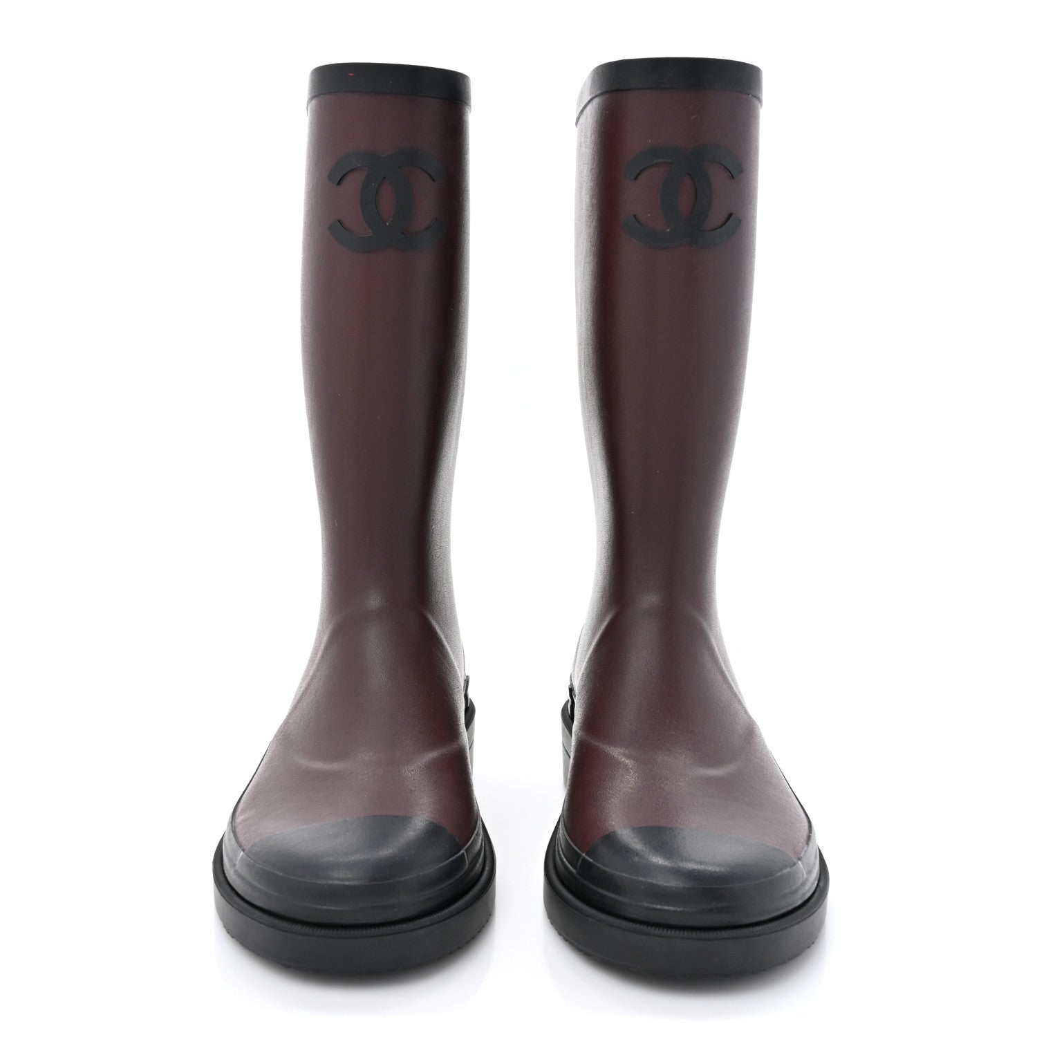 Chanel Caoutchouk CC High Boots 37 Burgundy Black 2 of 12