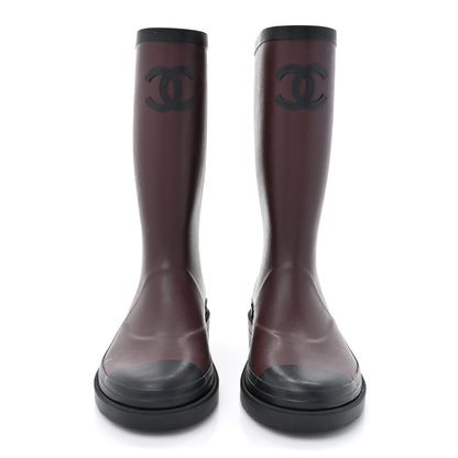 Chanel Caoutchouk CC High Boots 37 Burgundy Black 2 of 12