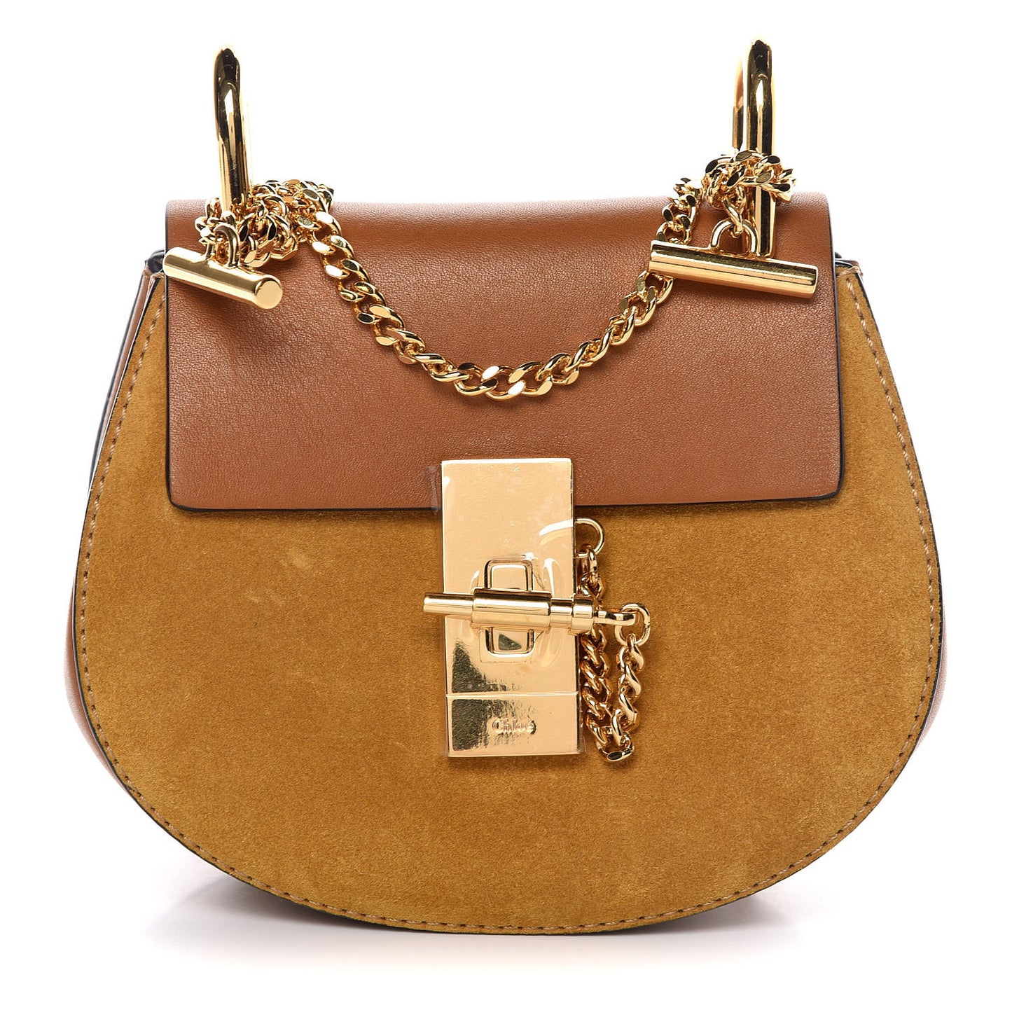 Suede Smooth Calfskin Nano Drew Shoulder Bag Caramel