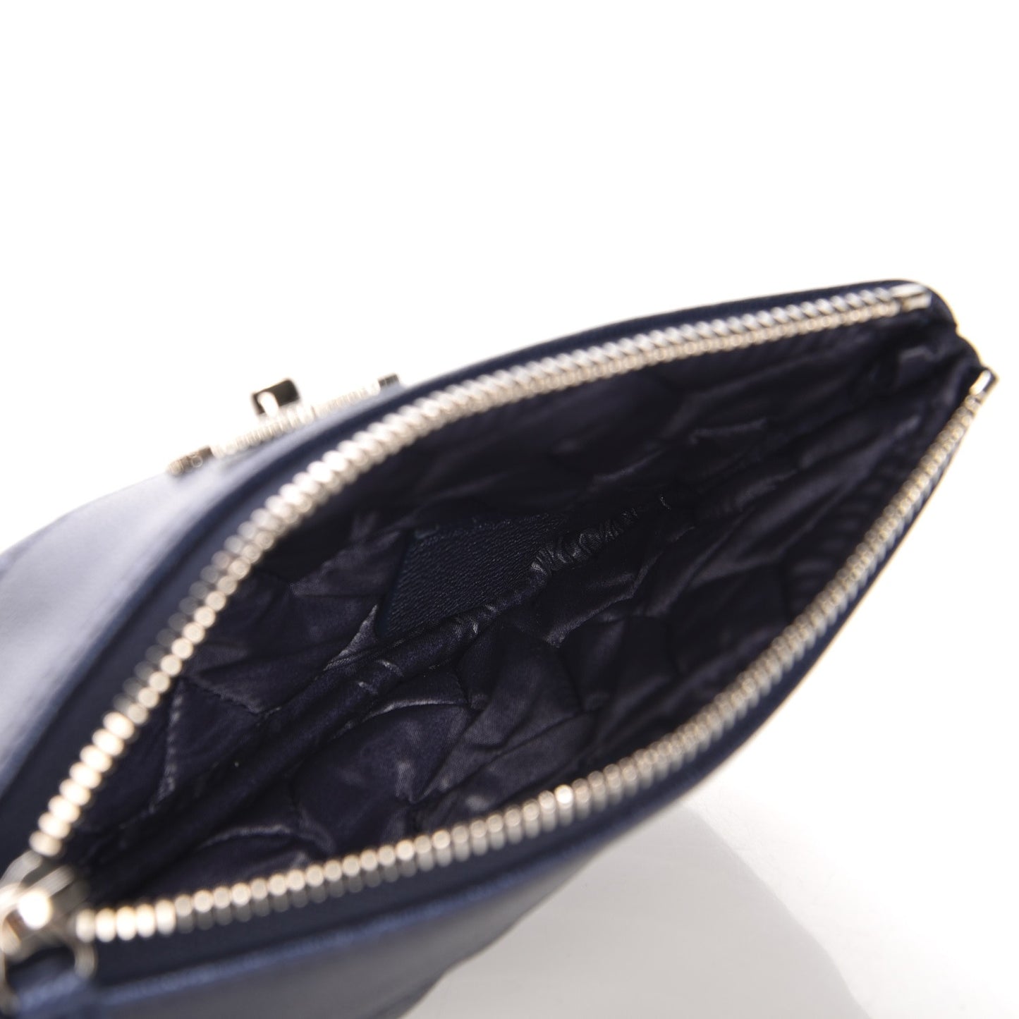 Metallic Sheepskin Chevron Quilted Small Vintage Mademoiselle Cosmetic Case Navy