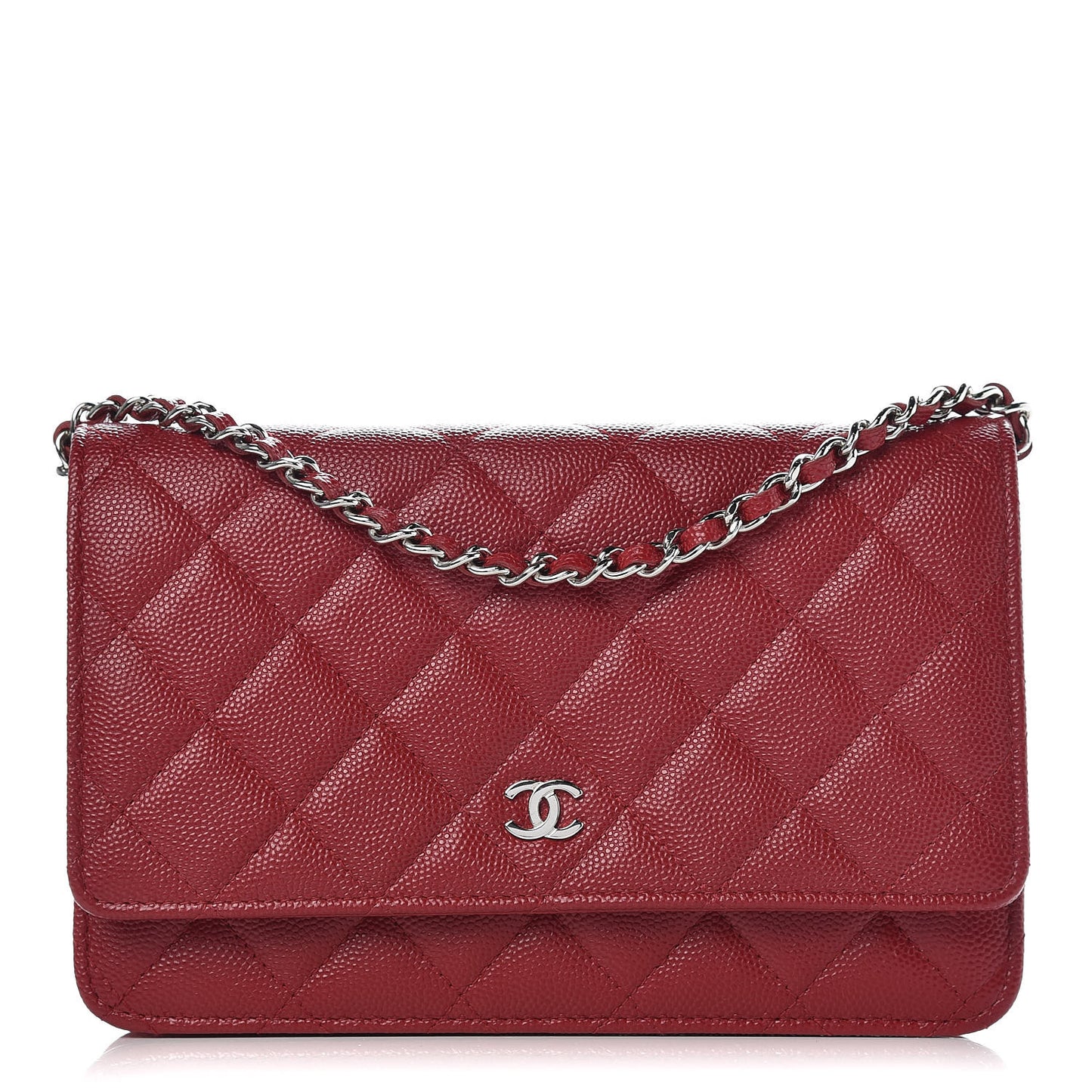 Caviar Quilted Wallet On Chain WOC Dark Red