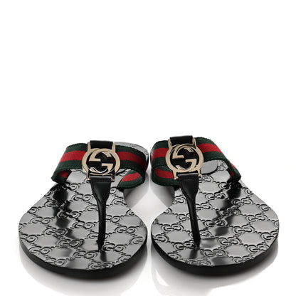 Gucci Nylon Calfskin Web GG Monogram Womens Thong Sandals 36 Green Red Black 2 of 8