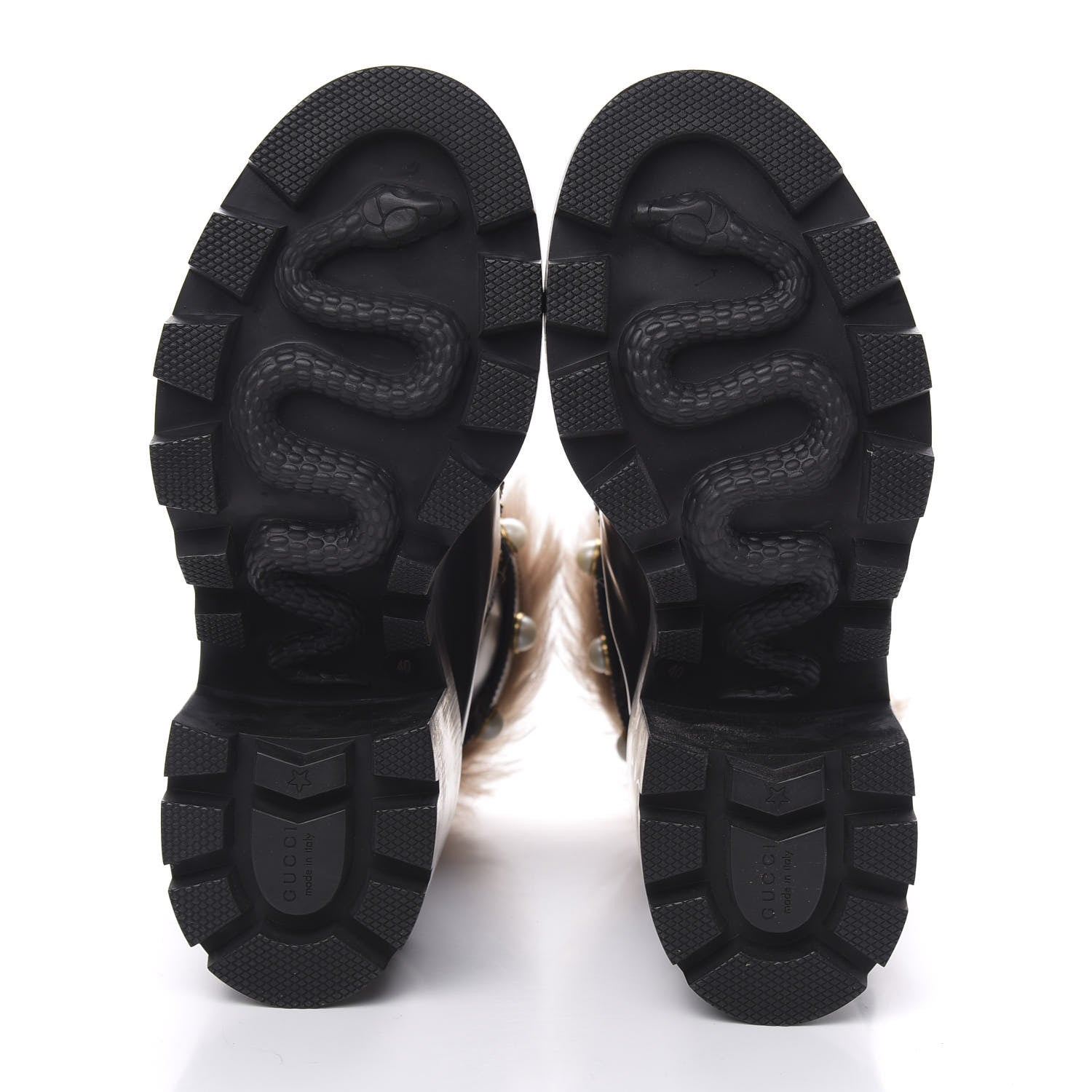 Gucci Magnum Calfskin Fur Pearl Lace Up Combat Ankle Boots 40 Black Naturale 5 of 7