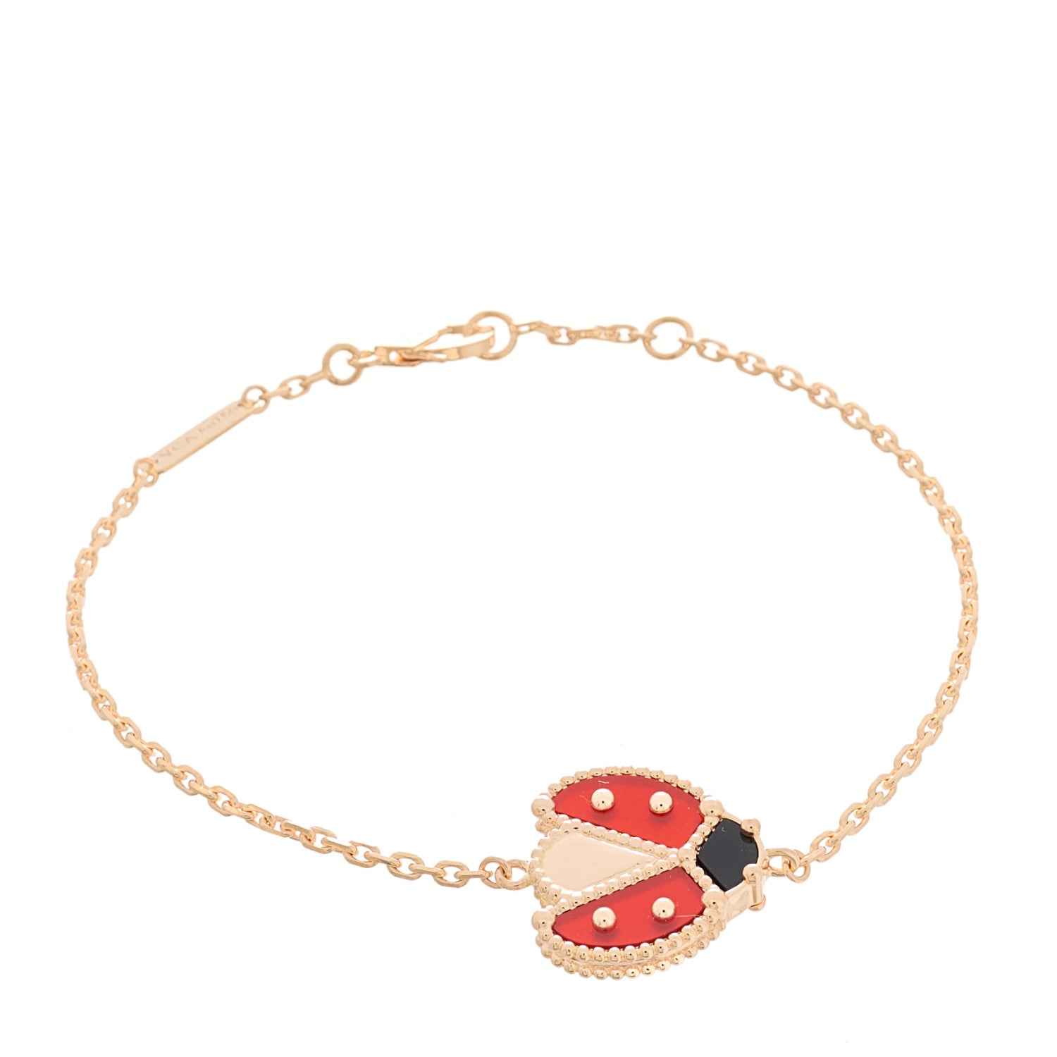 Van Cleef & Arpels 18K Rose Gold Carnelian Onyx Lucky Spring Open Wing Lady Bug Bracelet 1 of 5
