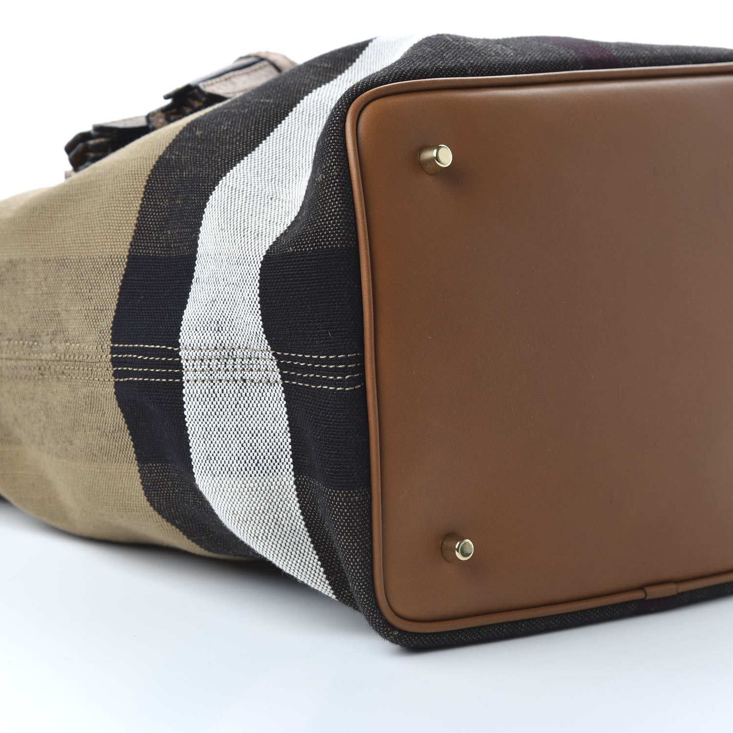 Burberry Grainy Calfskin Canvas Mega Check Medium Ashby Tassel Hobo Saddle Brown 7 of 10