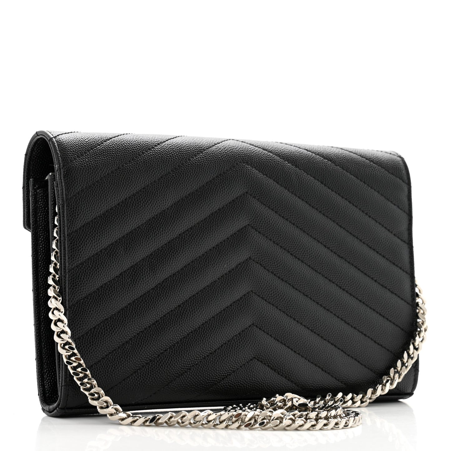Grain De Poudre Matelasse Chevron Monogram Chain Wallet Black