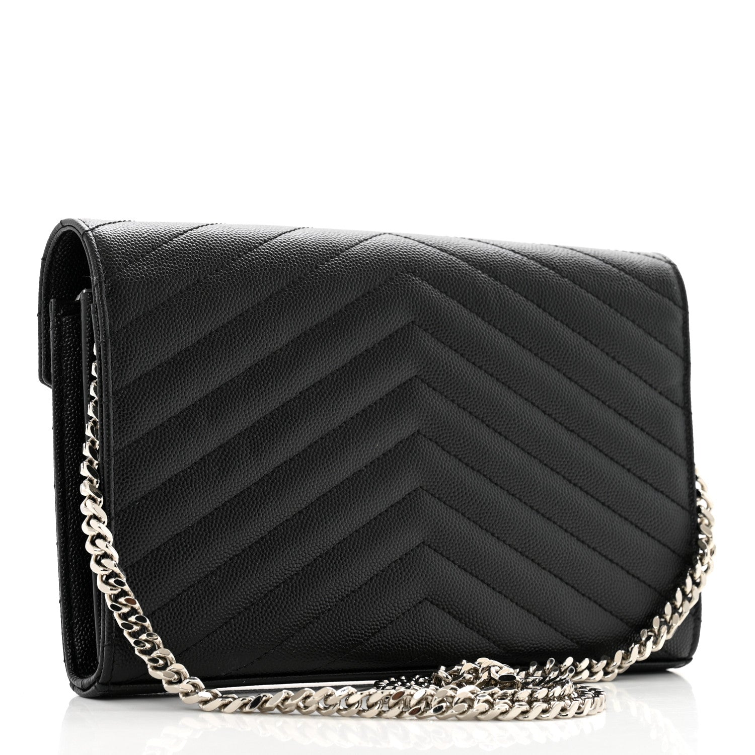 Saint Laurent Grain De Poudre Matelasse Chevron Monogram Chain Wallet Black 2 of 12