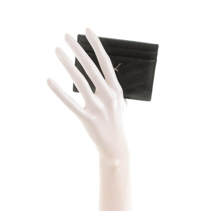 Saint Laurent Grain De Poudre Matelasse Chevron Monogram Card Case Coal 2 of 7