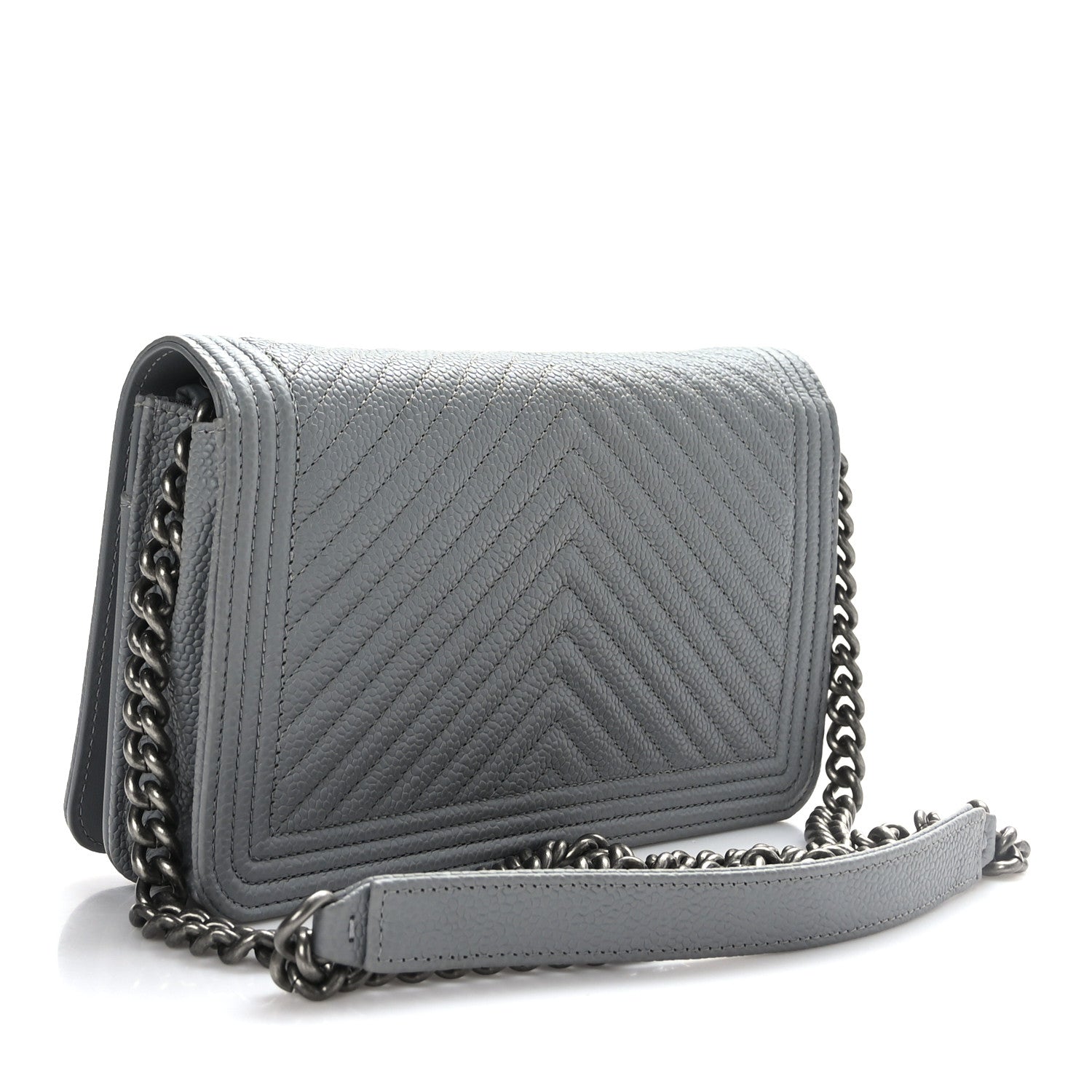 Chanel Caviar Chevron Quilted Boy Wallet On Chain WOC Grey 4 of 9