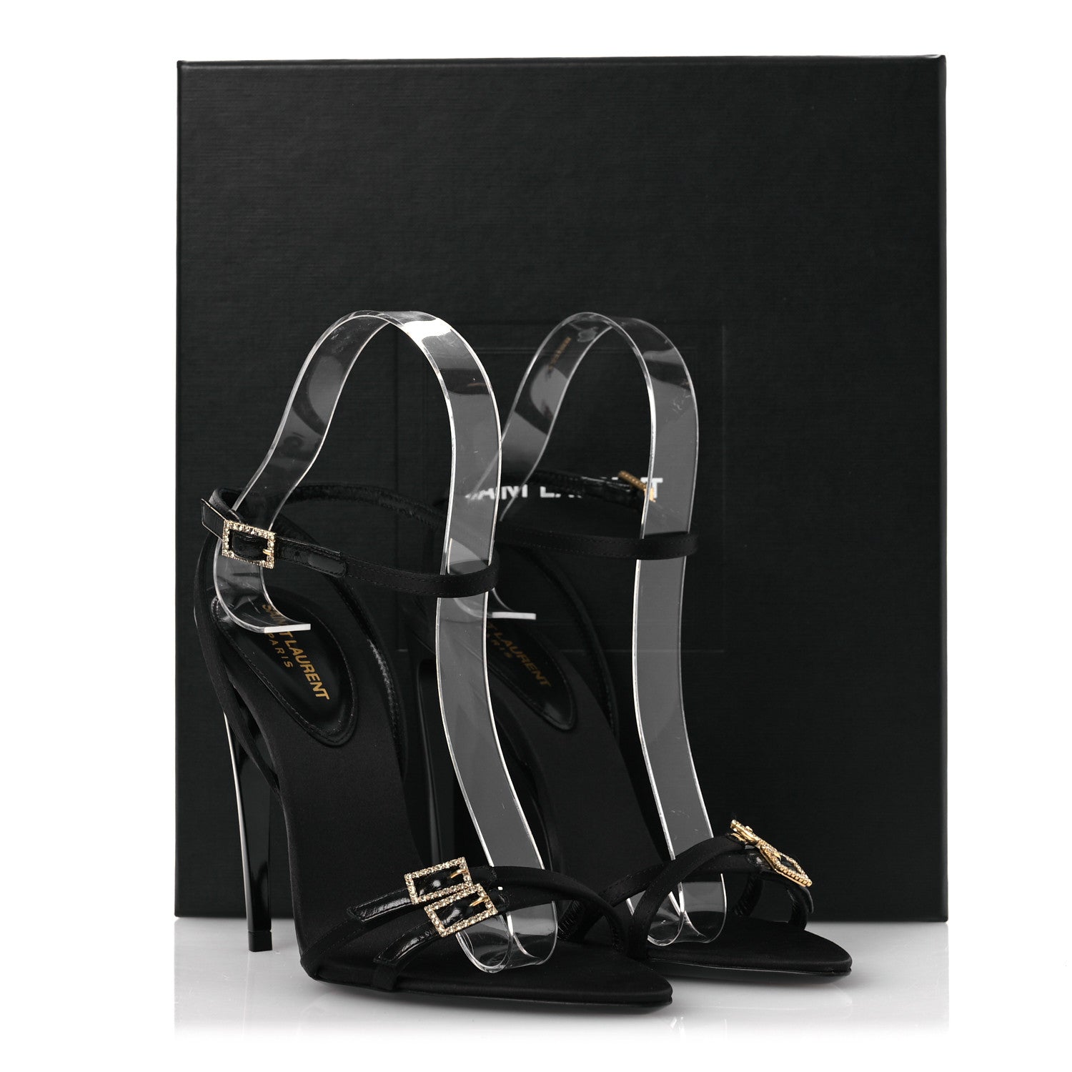 Saint Laurent Calfskin Satin Crystal Gippy 110 Sandals 36 Black 12 of 12