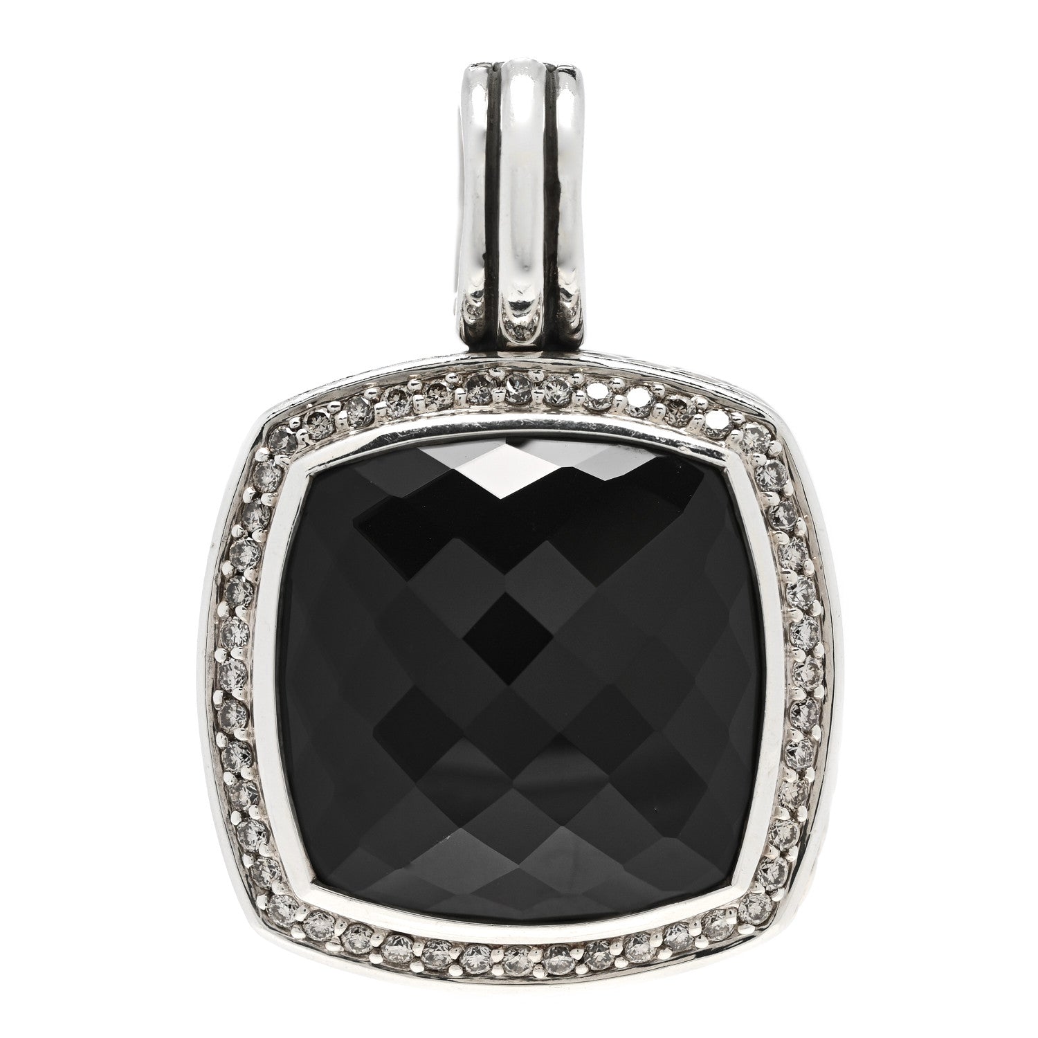 David Yurman Sterling Silver Diamond Black Onyx 16mm Albion Enhancer Pendant 1 of 4