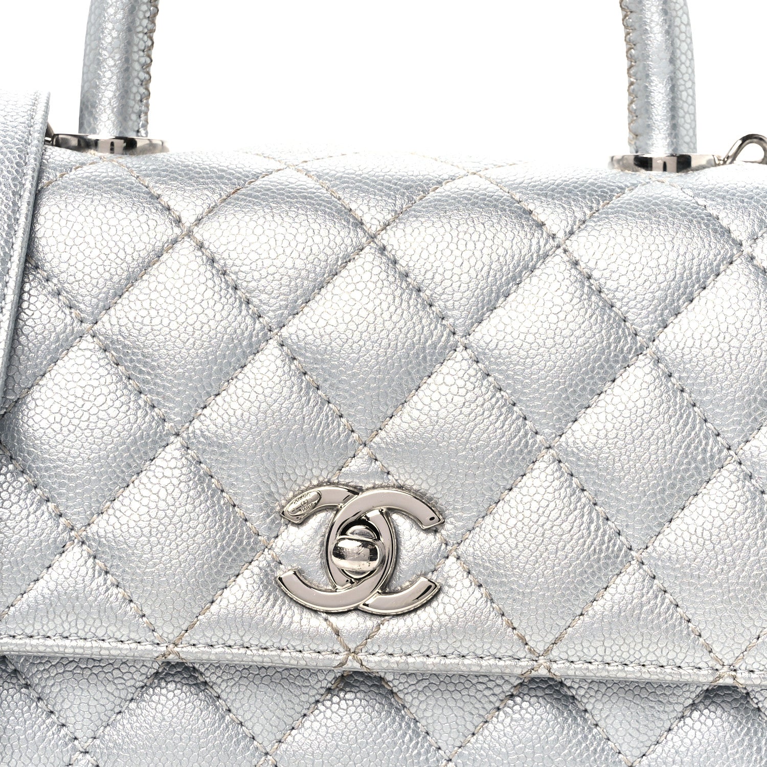 Chanel Metallic Caviar Quilted Mini Coco Handle Flap Silver 9 of 12