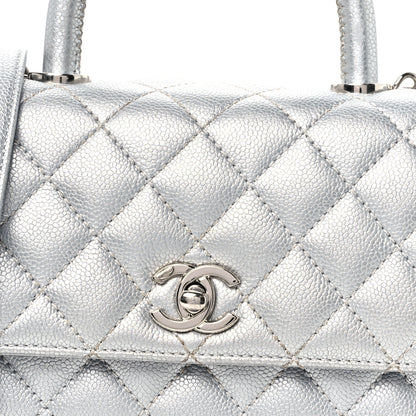 Chanel Metallic Caviar Quilted Mini Coco Handle Flap Silver 9 of 12
