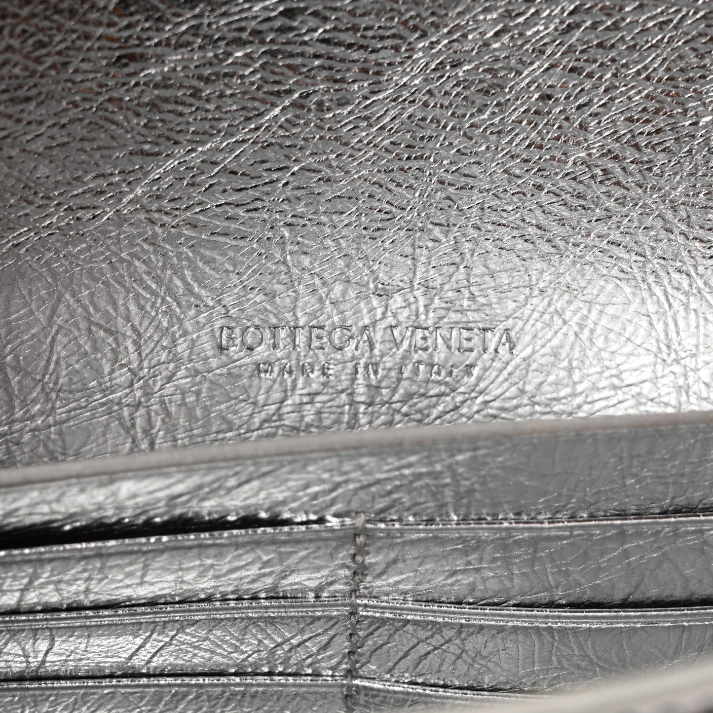 Metallic Nappa Intrecciato Long Andiamo Top Handle Silver