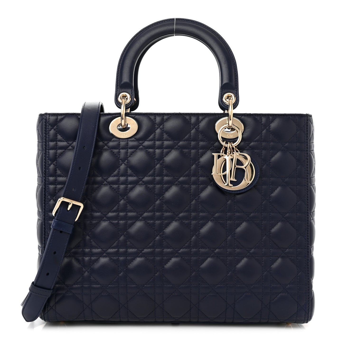 Lambskin Cannage Large Lady Dior Navy Blue