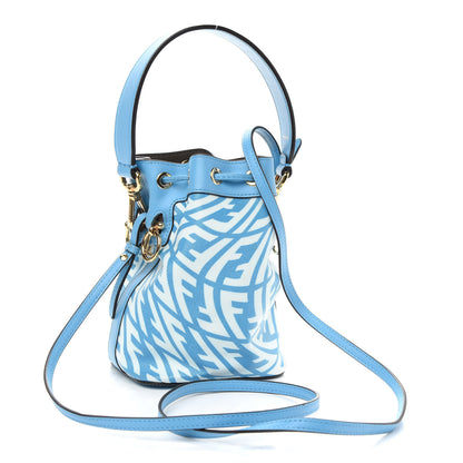 Fendi X SARAH COLEMAN Glazed Canvas Vitello King F is Fendi FF Vertigo Mini Mon Tresor Bucket Bag Cyber Blue White 3 of 11