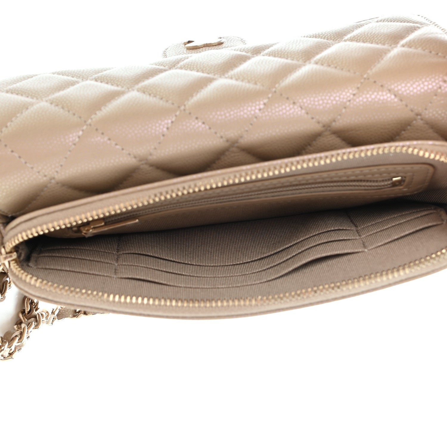 Chanel Iridescent Caviar Quilted Flap Phone Holder With Chain Beige 6 of 10