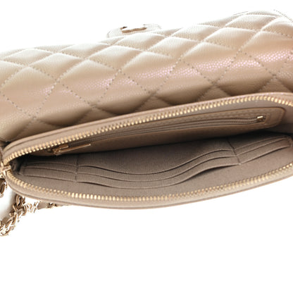Chanel Iridescent Caviar Quilted Flap Phone Holder With Chain Beige 6 of 10