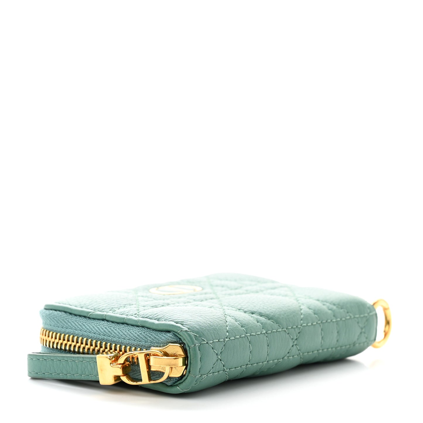 Grained Calfskin Supple Cannage Caro Compact Zip Card Wallet Vert Tundra