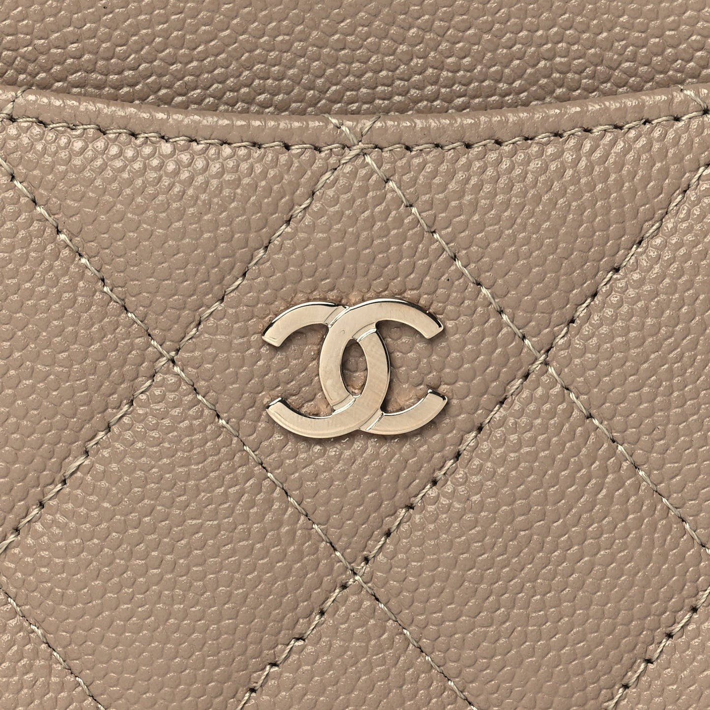 Caviar Quilted Card Holder Dark Beige