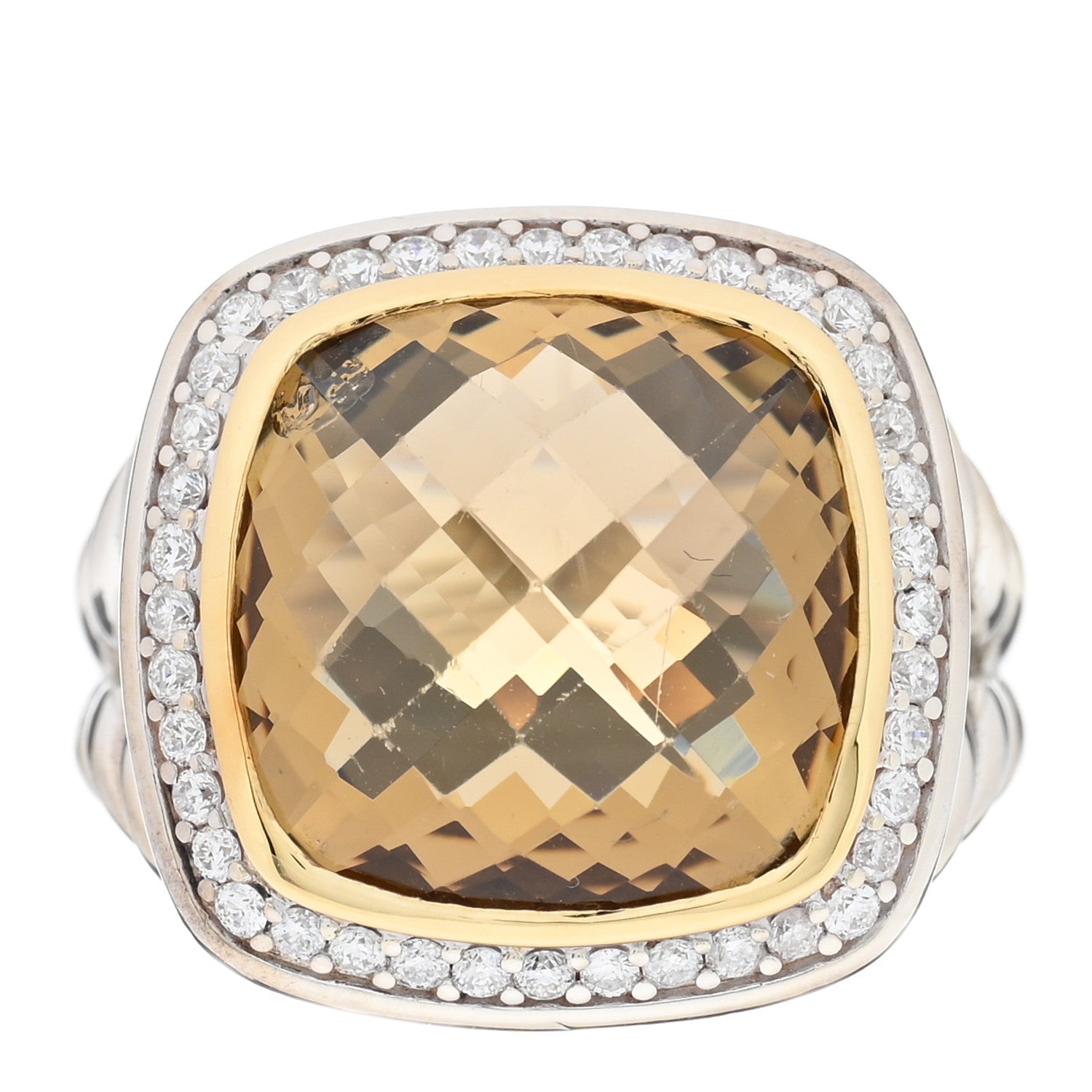 David Yurman Sterling Silver 18K Yellow Gold Diamond Champagne Citrine 14mm Albion Ring 52 6 1 of 4